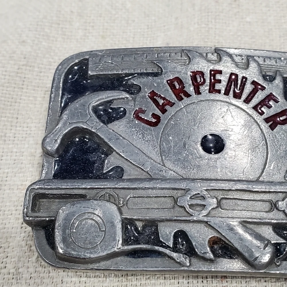 VINTAGE CARPENTER BELT BUCKLE SILVER METAL C&J INC 1994
